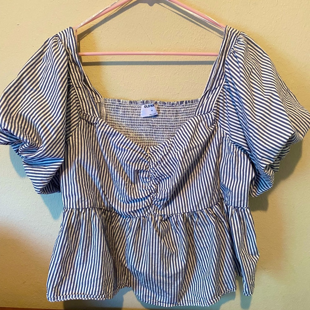Women’s Plus Sz2X Puffed Sleeve Striped Top